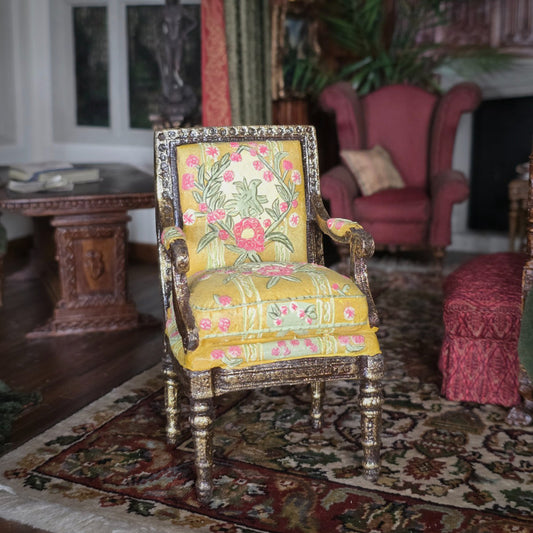 Hand Painted Louis XVI Armchair Gold Clay Decor Furniture Miniature Dollhouse