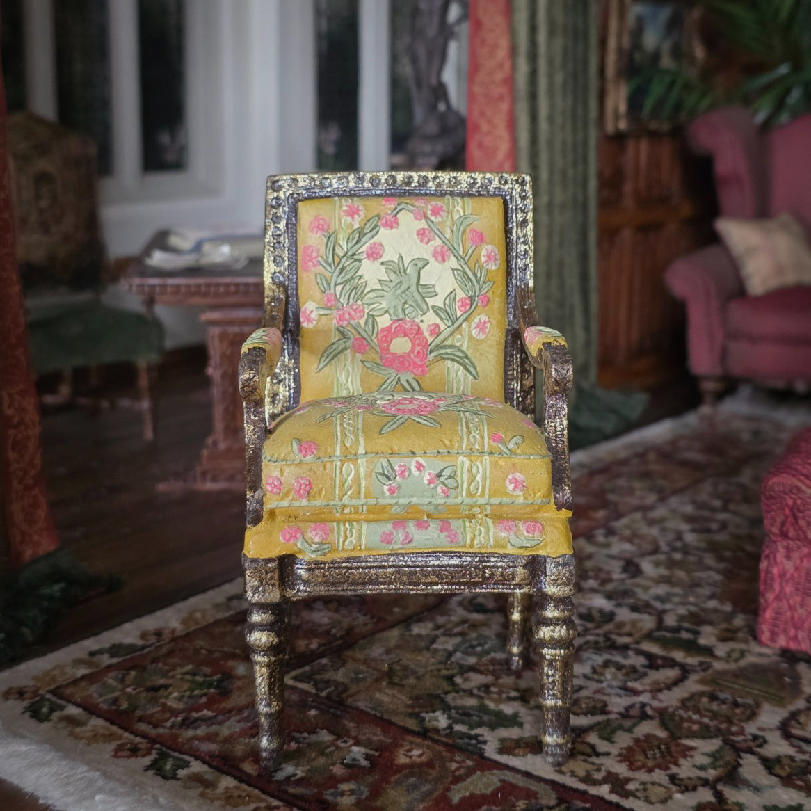 Hand Painted Louis XVI Armchair Gold Clay Decor Furniture Miniature Dollhouse