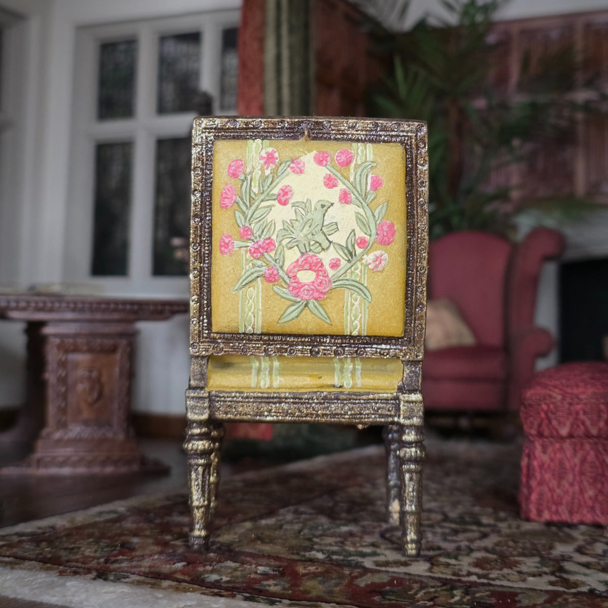 Hand Painted Louis XVI Armchair Gold Clay Decor Furniture Miniature Dollhouse