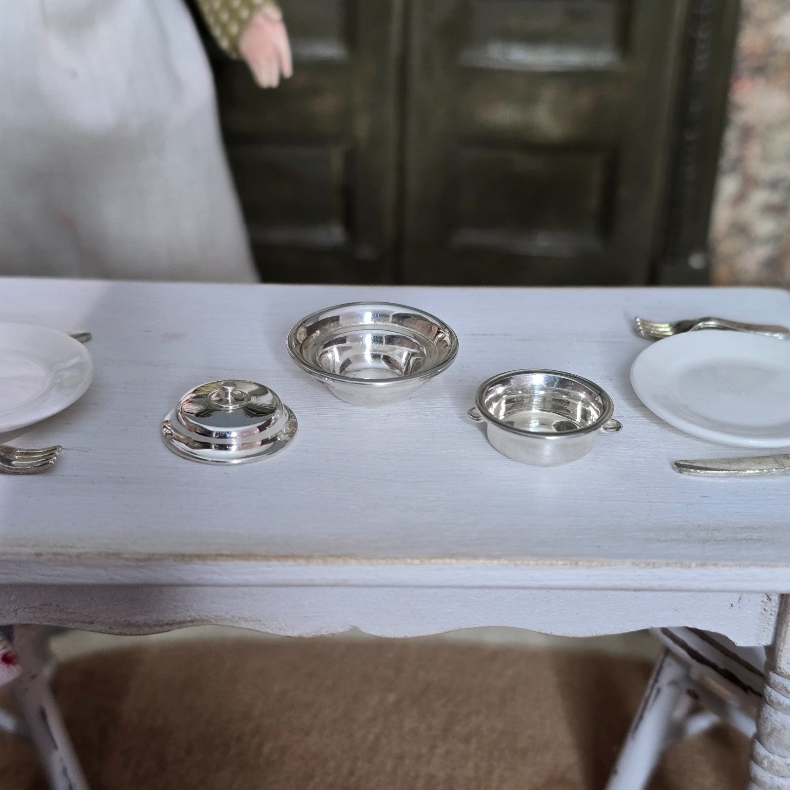 Miniature Dollhouse 3Pc Sterling Silver Covered Dish Warming Pan Jens Torp IGMA