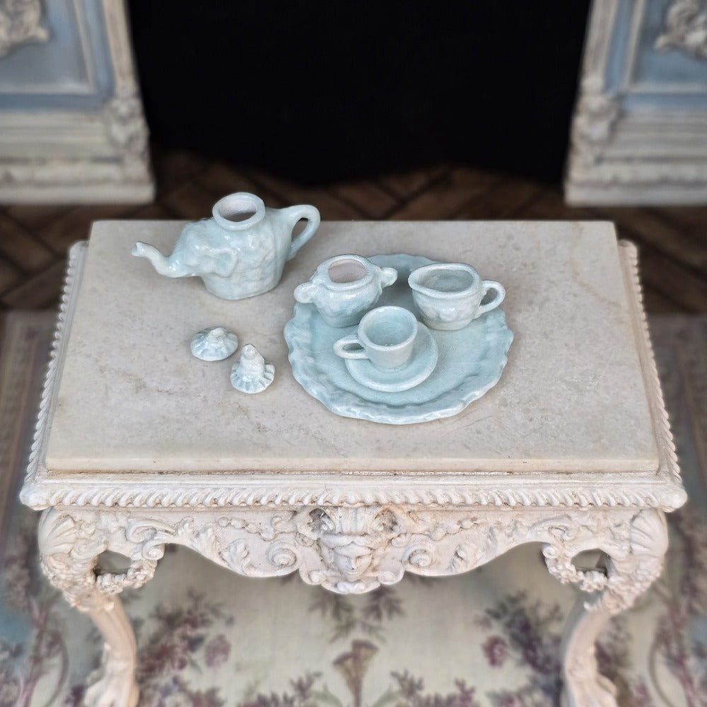Janice Crawley Celadon Mojolica Style Elephant Porcelain Dollhouse Tea Service 1988