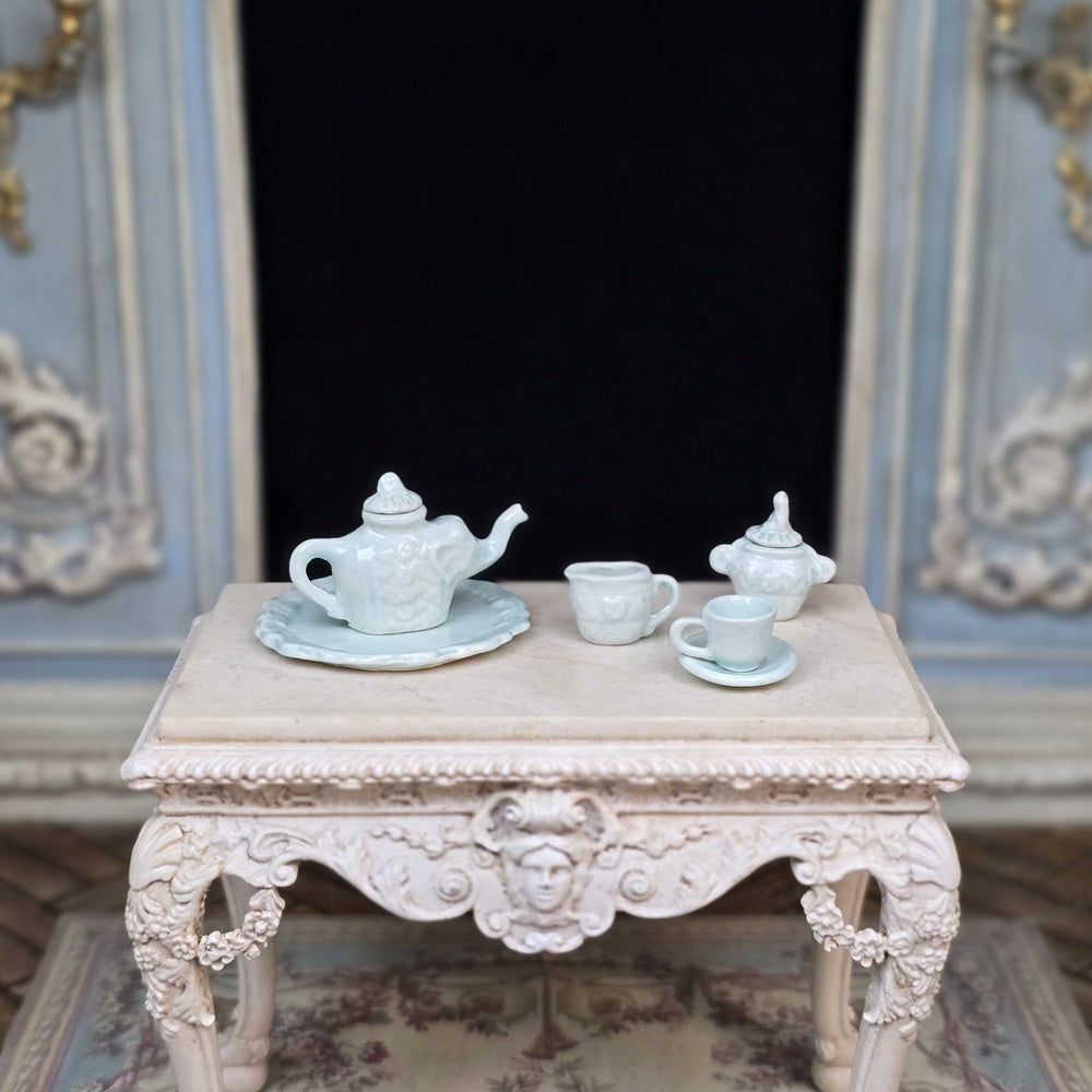 Janice Crawley Celadon Mojolica Style Elephant Porcelain Dollhouse Tea Service 1988