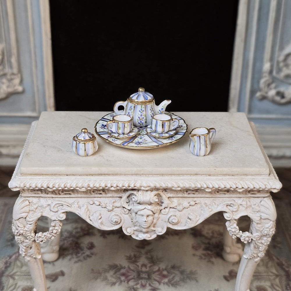 RESERVED IRENE ONLY Beate Wickert French Limoges Style Blue Violets Floral Dollhouse Miniature Tea Service