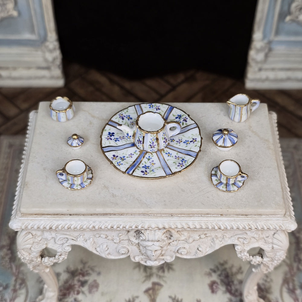 RESERVED IRENE ONLY Beate Wickert French Limoges Style Blue Violets Floral Dollhouse Miniature Tea Service