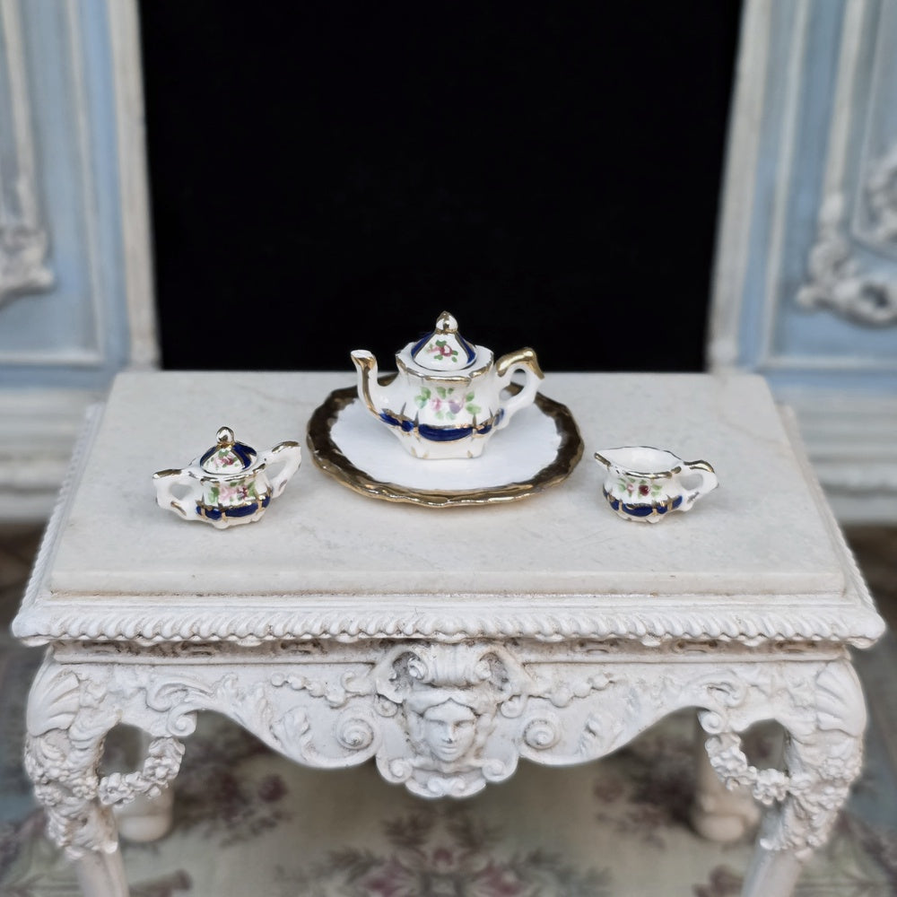 Janice Crawley Hand-Painted Cobalt & Gold Dollhouse Miniature Tea Service