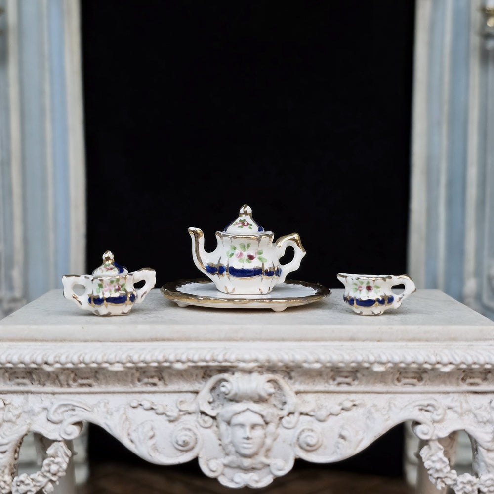 Janice Crawley Hand-Painted Cobalt & Gold Dollhouse Miniature Tea Service