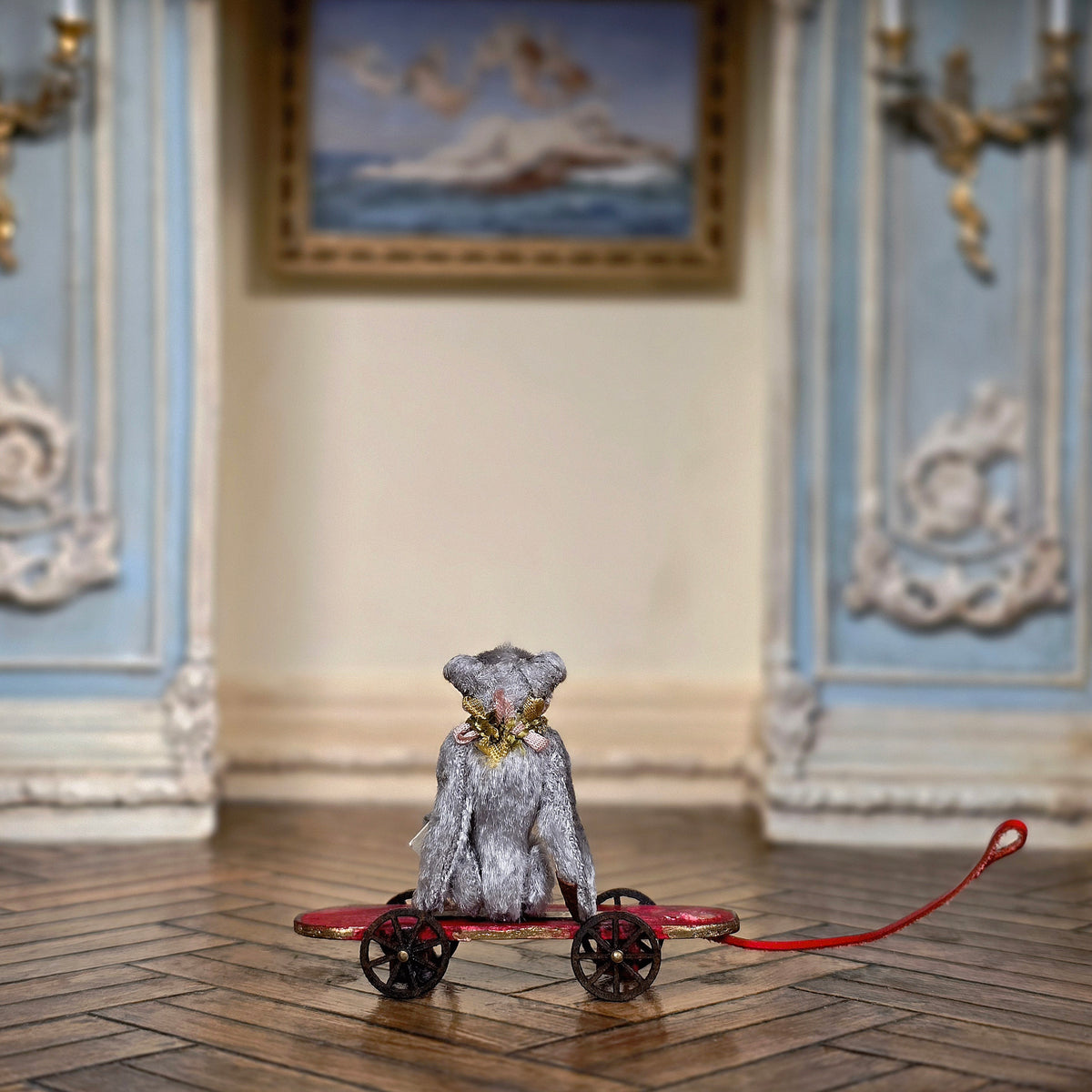 Marie-Pierre Gratias MP Creations Pull Toy Skateboard Vignette with Teddy Bear (removable)
