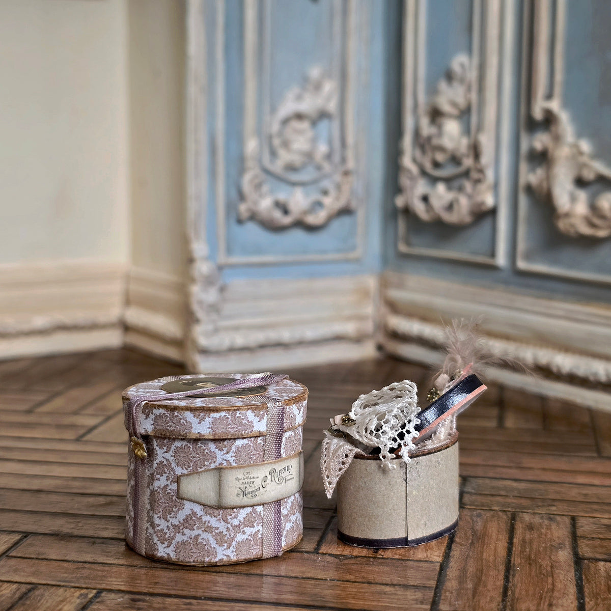 Marie-Pierre Gratias MP Creations Two Lovely Victorian Hat Boxes for Room Decor