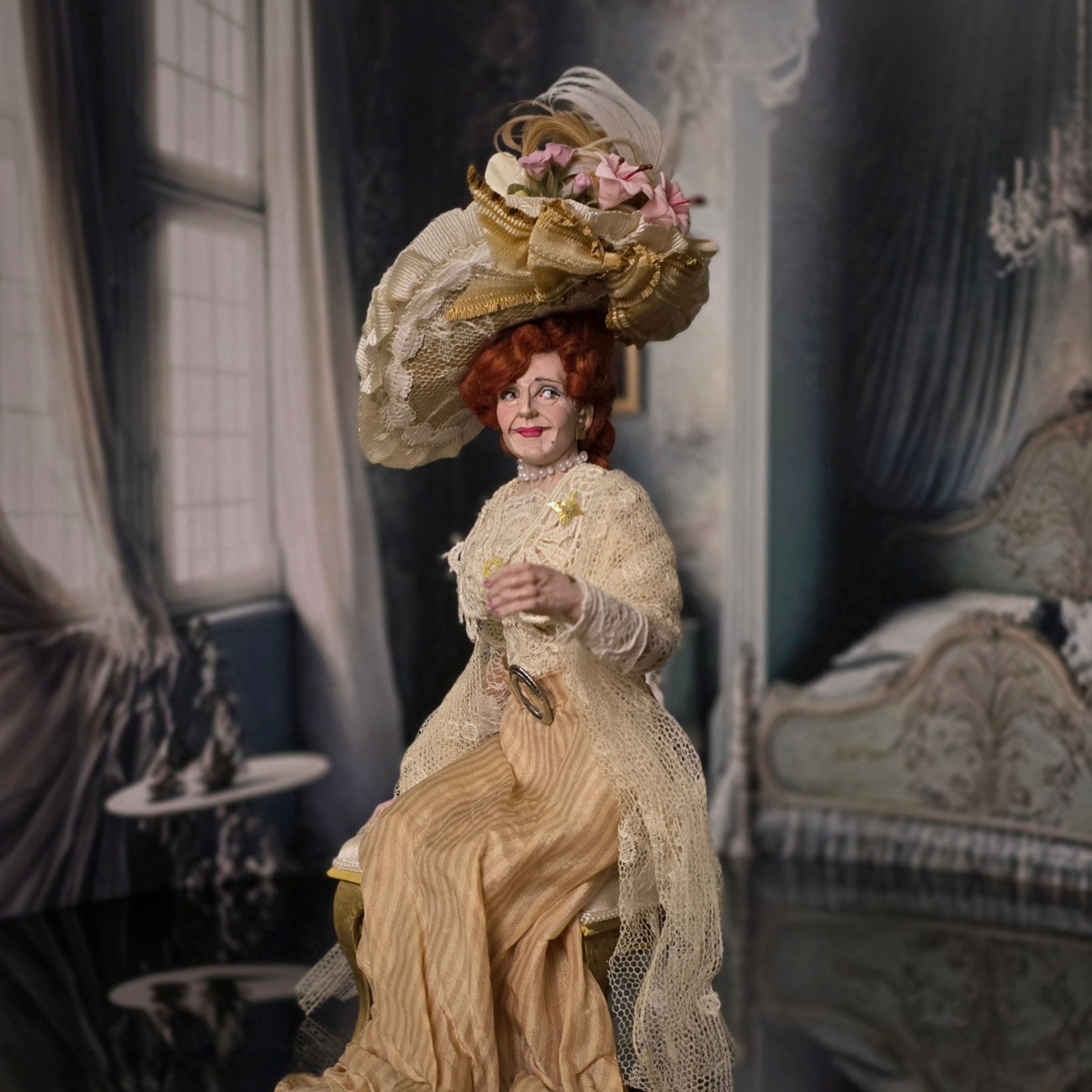 ORIGINAL Marcia Backstrom Older Victorian Lady with Fabulous Hat Antique Lace Shaw
