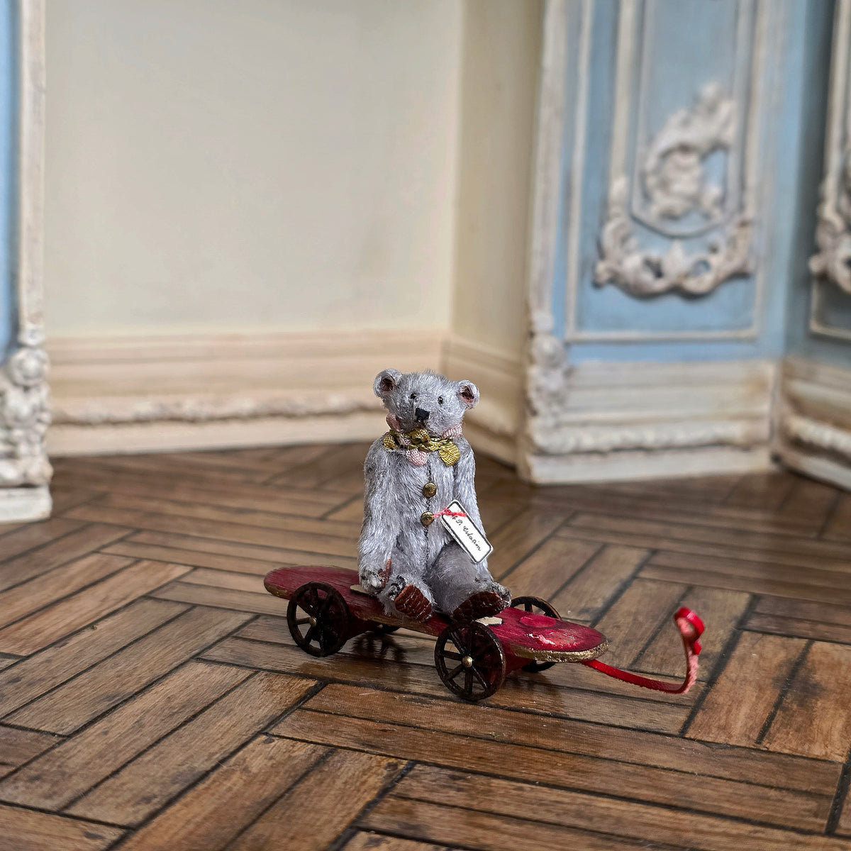 Marie-Pierre Gratias MP Creations Pull Toy Skateboard Vignette with Teddy Bear (removable)