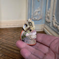 Load image into Gallery viewer, Marie-Pierre Gratias MP Creations Teddy Bear Vignette Sitting on Victorian Hat Box
