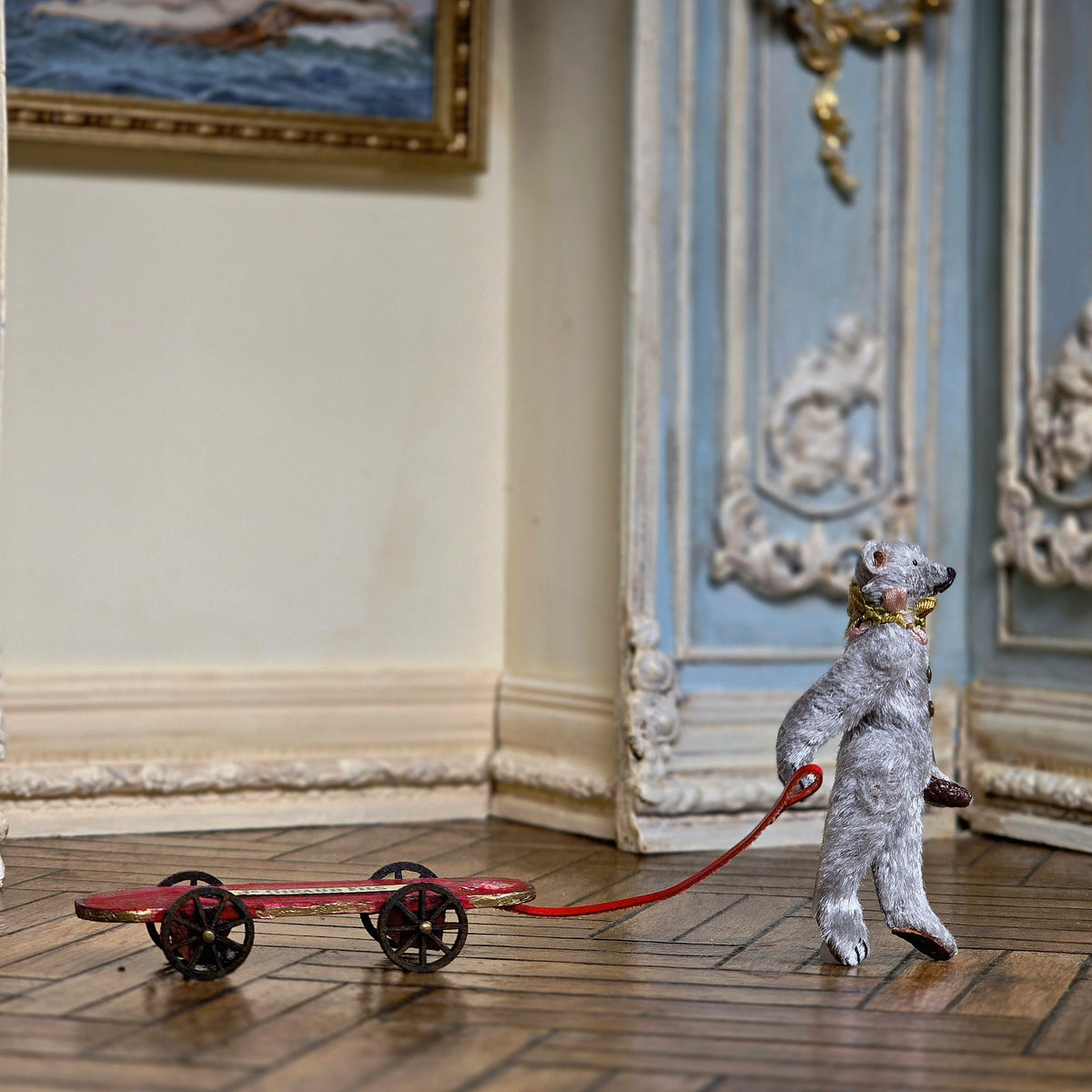 Marie-Pierre Gratias MP Creations Pull Toy Skateboard Vignette with Teddy Bear (removable)