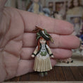 Load image into Gallery viewer, Terri Davis Miniature Dolly Victorian Green and Gold Silk Dress with Red Curls
