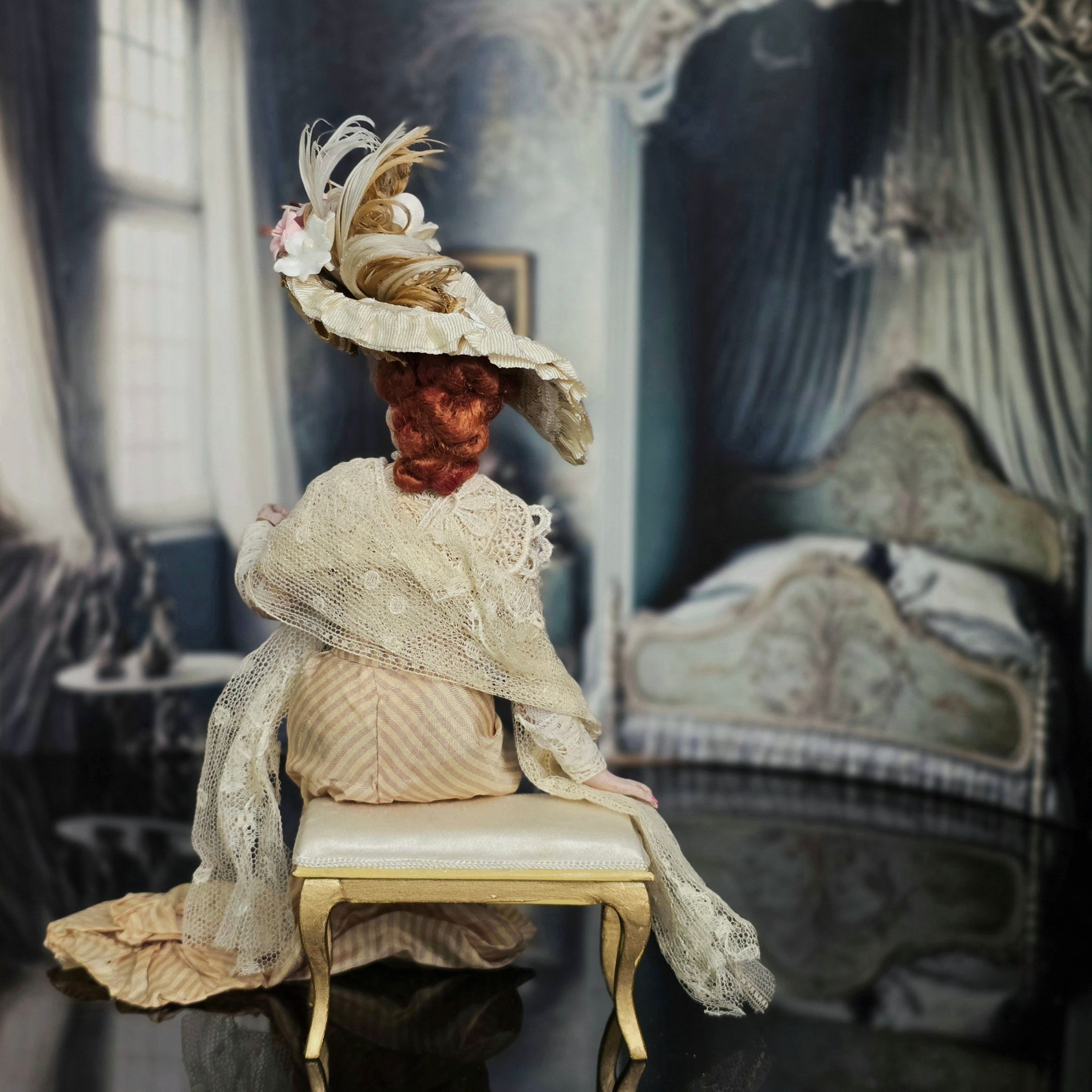 ORIGINAL Marcia Backstrom Older Victorian Lady with Fabulous Hat Antique Lace Shaw