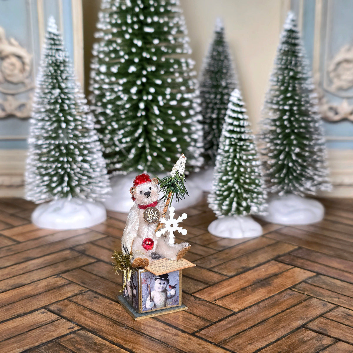 Marie-Pierre Gratias MP Creations French Santa Bear Snowy Tree Snowman Box