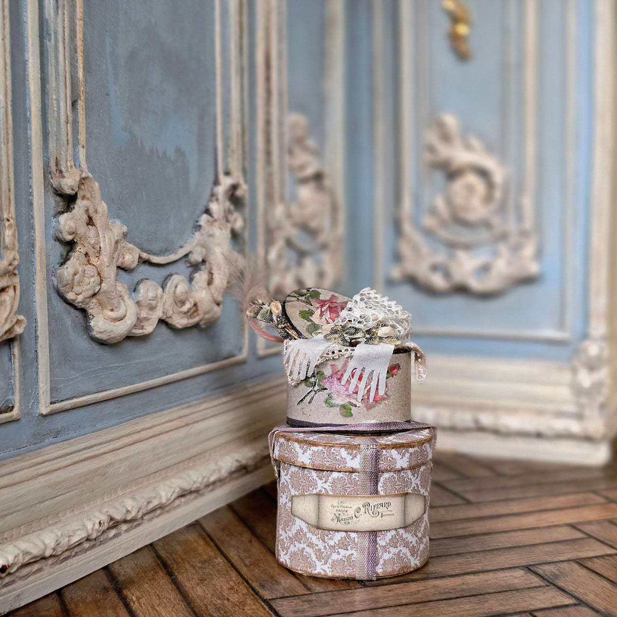 Marie-Pierre Gratias MP Creations Two Lovely Victorian Hat Boxes for Room Decor