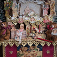Load image into Gallery viewer, Decorative shelf with vintage-style figurines, teddy bears, and Christmas-themed decorations.
