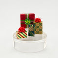 Load image into Gallery viewer, Dollhouse miniature Decorative gift box set with colorful ribbons on a white background
