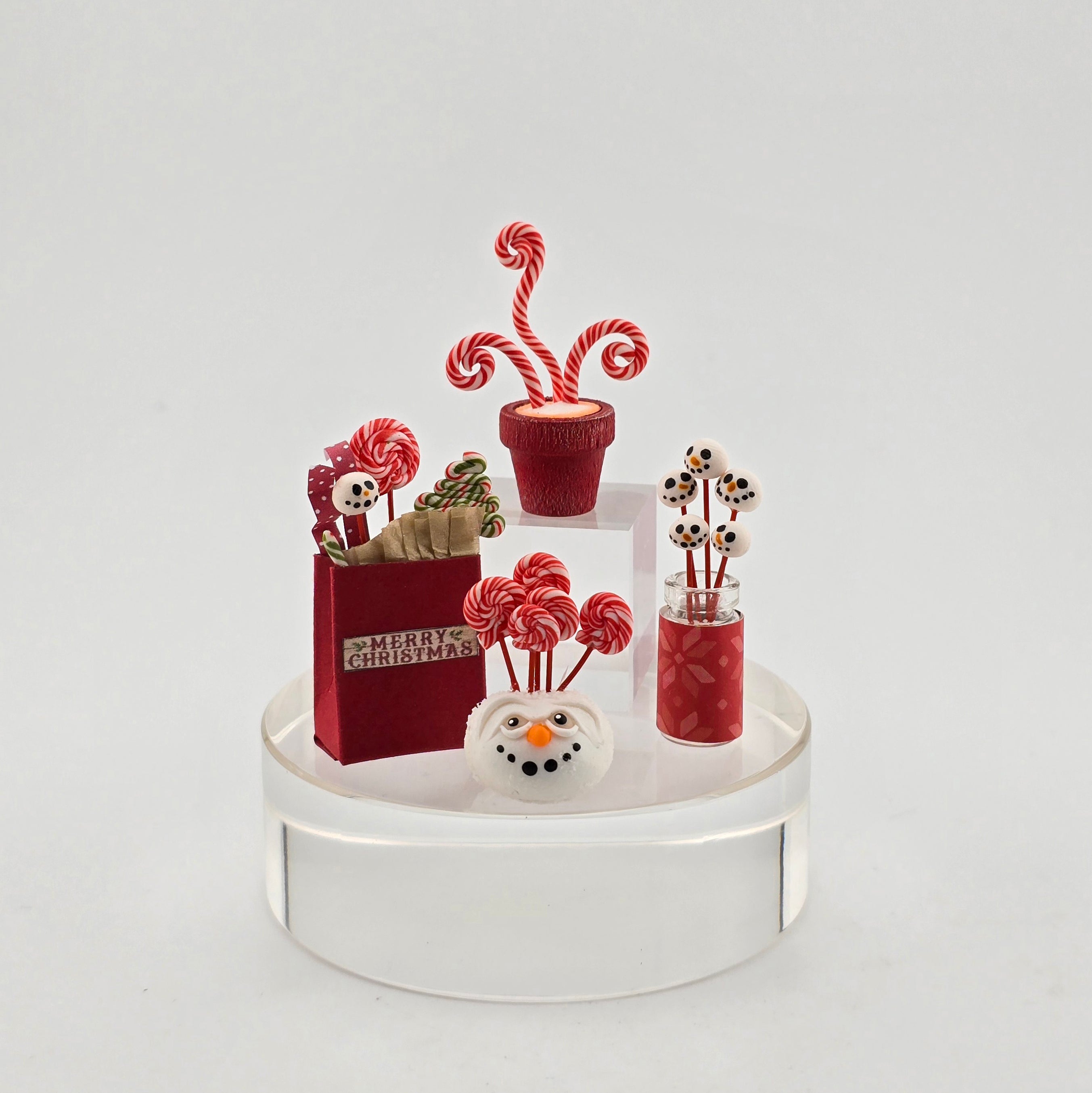 Decorative set with candy-themed items on a white background