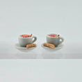 Load image into Gallery viewer, Pair of miniature hot cocoa cups with cream and biscotti
