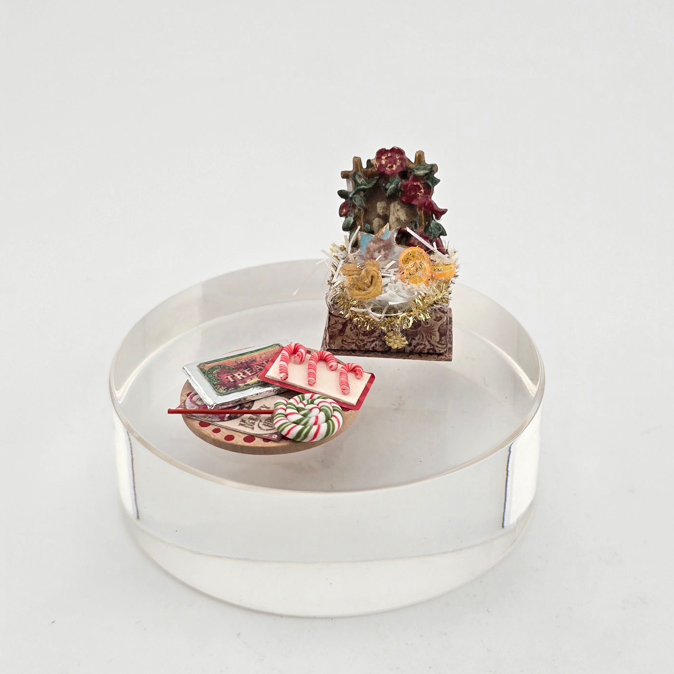 Vintage Holiday Sweets Pairing — Wooden Candy Platter & French Cookie Gift Box, white background