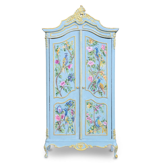 Aurearte Miniatures OOAK Blue Gilt Hand Painted Peacock Armoire Cabinet Spain