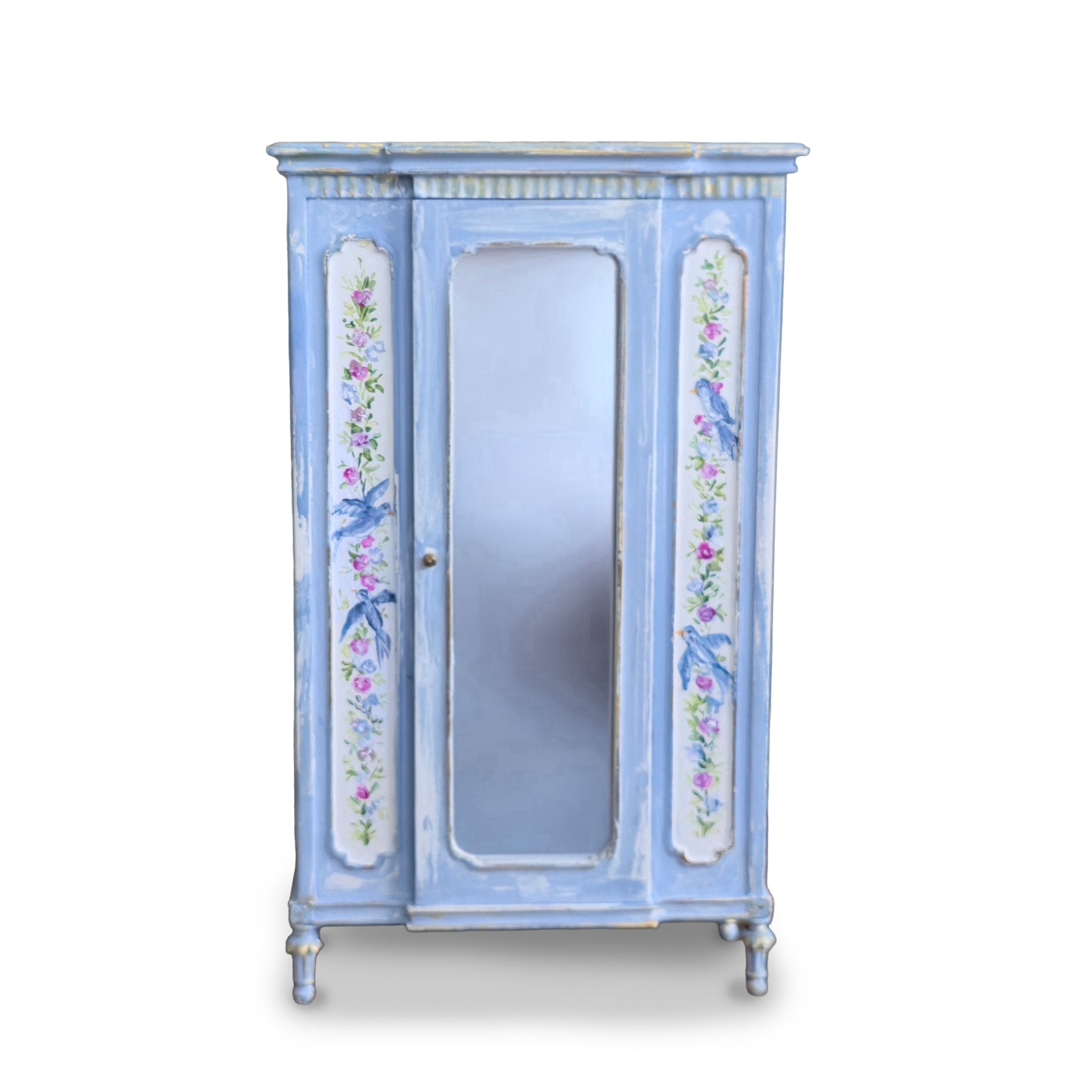 Aurearte Miniatures OOAK Gilt Blue Hand Painted Bird Armoire Cabinet Spain