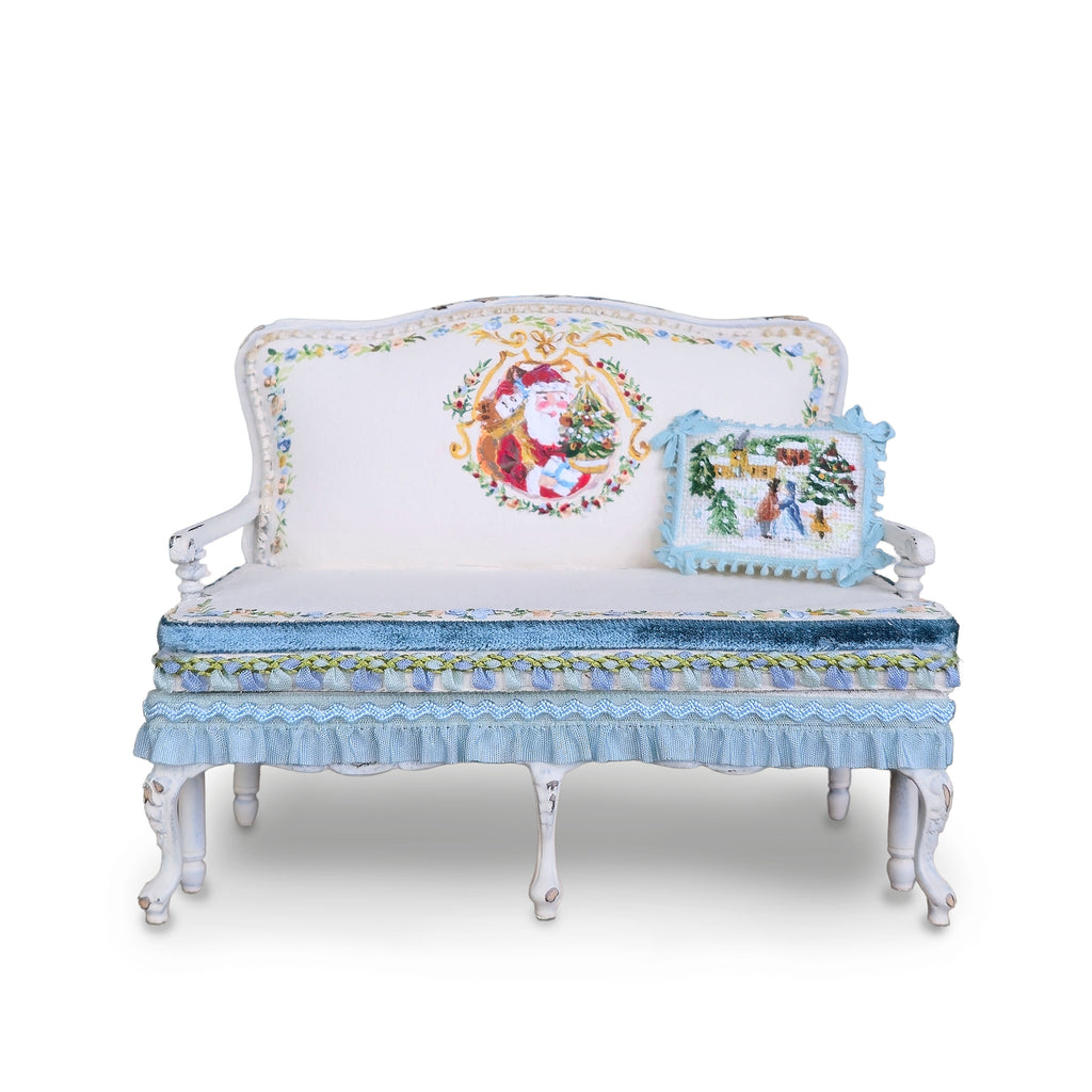 Aurearte Miniatures OOAK Victorian Christmas Santa Hand Painted Settee with Pillow