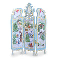 Aurearte Gilt Blue Hand Painted Victorian Winter Village Folding Screen Room Divider