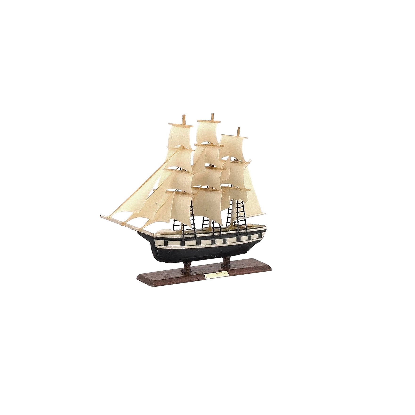 Bud Gillick Hand-Carved Painted Tall Ship Miniature Black & Cream