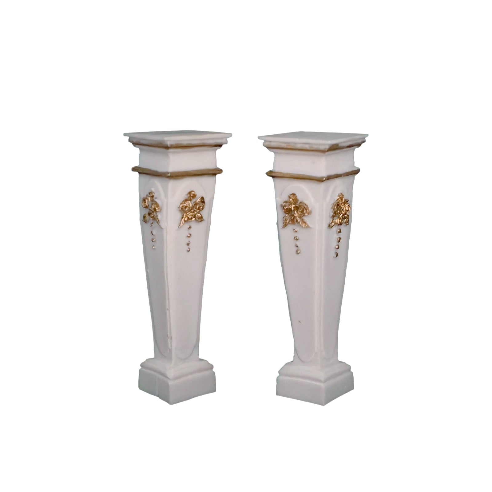 Miniature Dollhouse Pair Gilt Neoclassical Bisque Columns Pedestals Plant Stands