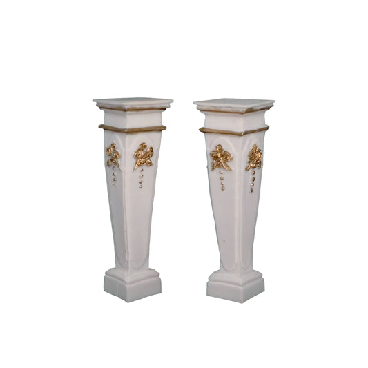 Miniature Dollhouse Pair Gilt Neoclassical Bisque Columns Pedestals Plant Stands