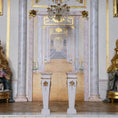 Load image into Gallery viewer, Miniature Dollhouse Pair Gilt Neoclassical Bisque Columns Pedestals Plant Stands
