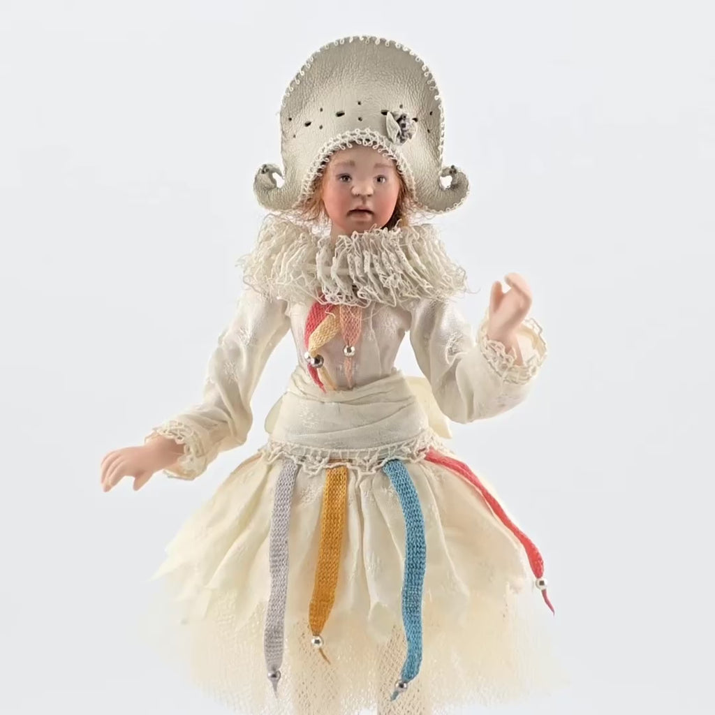 Angelika Mannersdorfer OOAK Fantasy Pierrot Porcelain Dollhouse Doll with Leather Hat