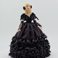 Load and play video in Gallery viewer, RESERVED SUSAN Beauty Dollhouse Doll Aubergine Silk Gown with Black Lace
