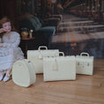 Load and play video in Gallery viewer, Vintage-Style 4-Piece Cream Luggage Set with Suitcases, Train Case & Hat Box
