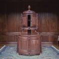 Load and play video in Gallery viewer, RARE Pierre Zador French Henri II Style Carved Corner Cabinet, Signed 1988 IGMA Fellow

