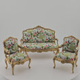 Load and play video in Gallery viewer, John J. Hodgson Gold-Leafed Peacock Upholstered Settee & Armchairs 3-Piece Living Room Set
