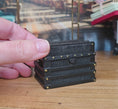 Load and play video in Gallery viewer, Nancy Summers Vintage Black Miniature Steamer Trunk 1988
