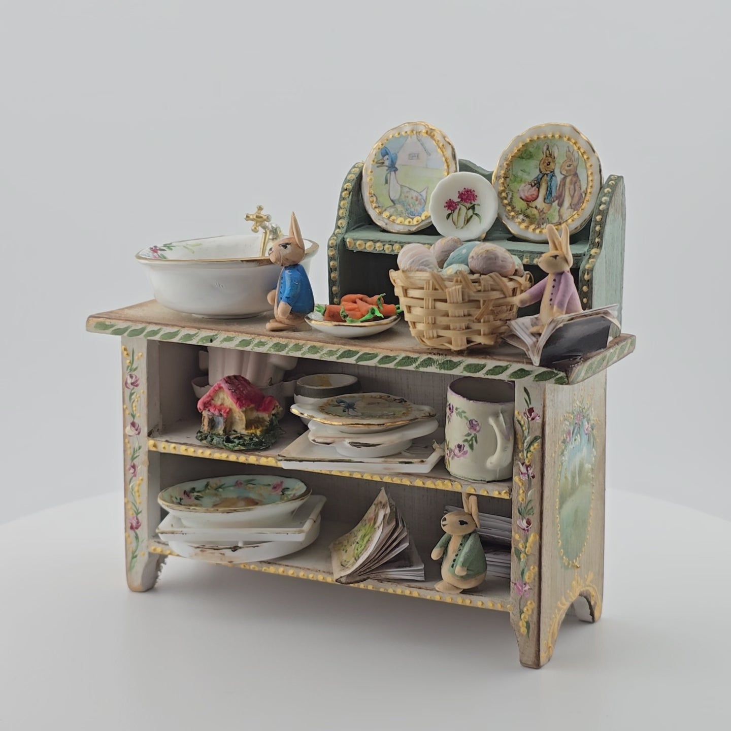 RESERVED FOR D ENGUITA Aida Pravia Peter Rabbit Dressed Country Sink Cabinet Diorama OOAK Spain