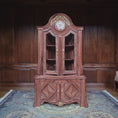 Load and play video in Gallery viewer, Pierre Zador French Louis XV Marquetry Corner Display Cabinet, Porcelain Medallion 1993
