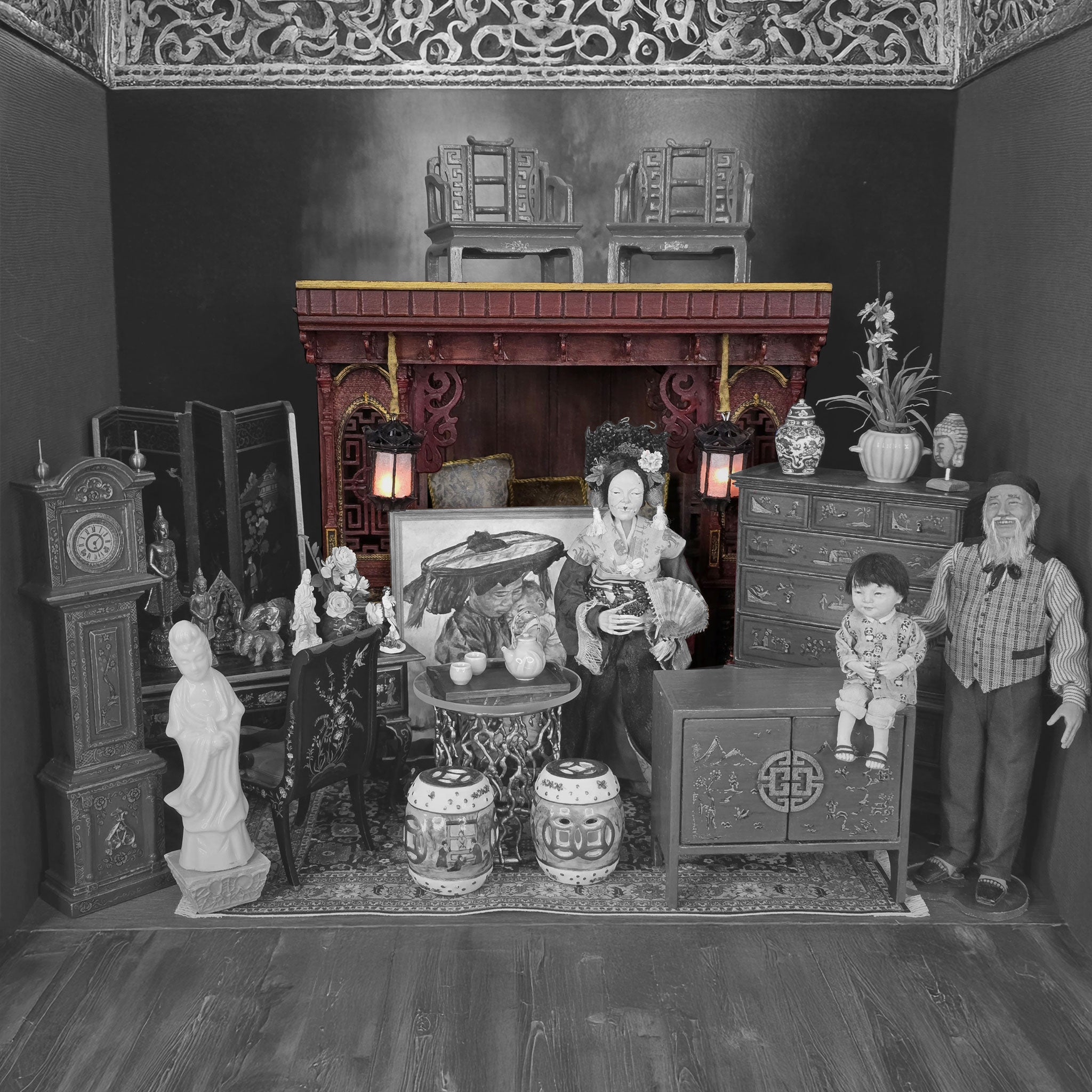 Rare Enclosed Chinese Opium Wedding Bed Marriage Alcove Bed with Lanterns by June Clinkscales 2019