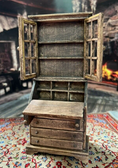 Load image into Gallery viewer, Primitive Rustic Carved Wood Dollhouse Secretary Desk, cabinet doors open
