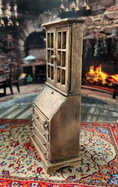 Load image into Gallery viewer, Primitive Rustic Carved Wood Dollhouse Secretary Desk, side profile
