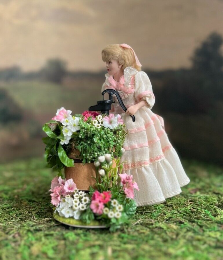 Rustic Garden Cistern Well Pump Barrel Diorama, Signed