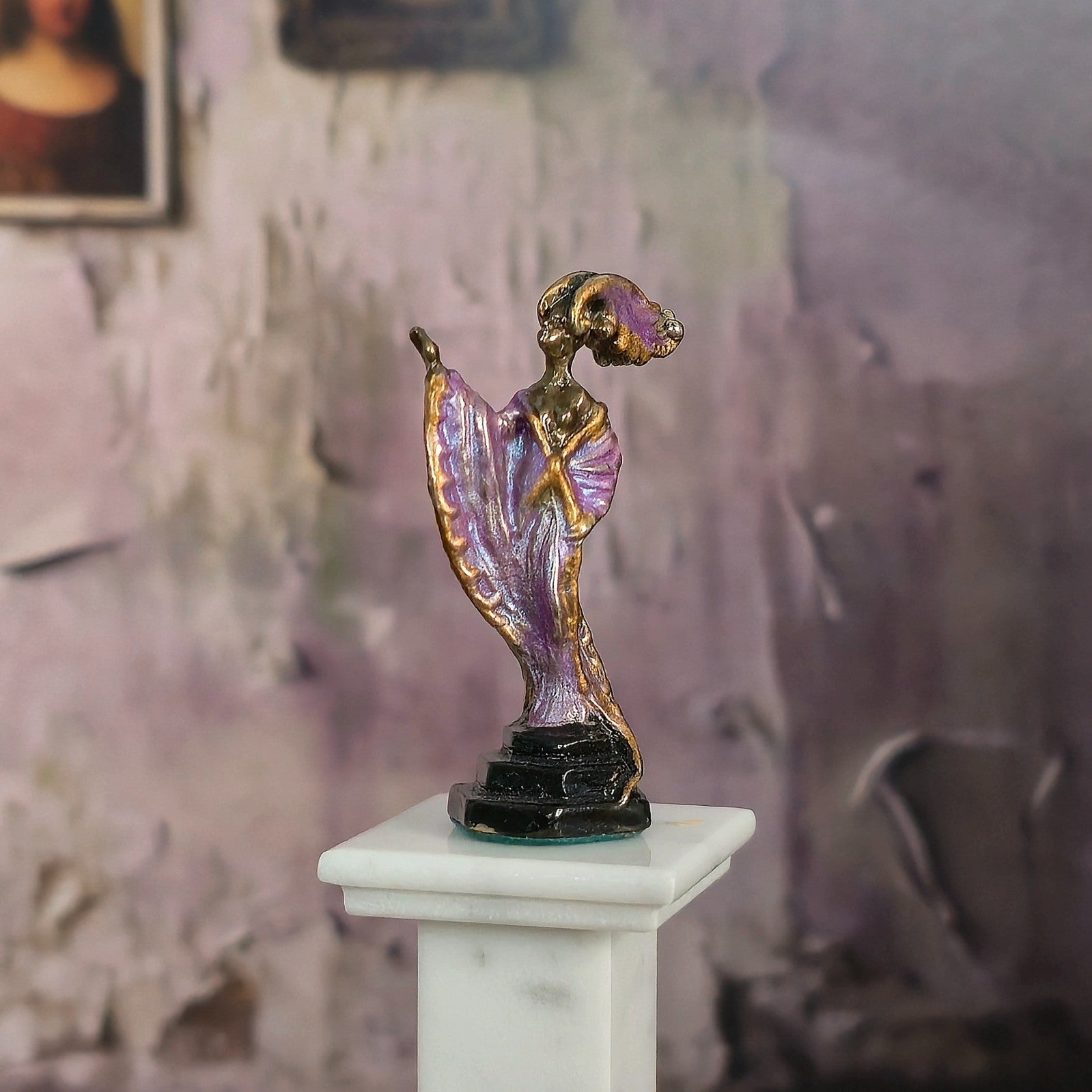 Miniature Dollhouse Jim Pounder Pink Art Deco Bronze Sculpture Lady Figurine