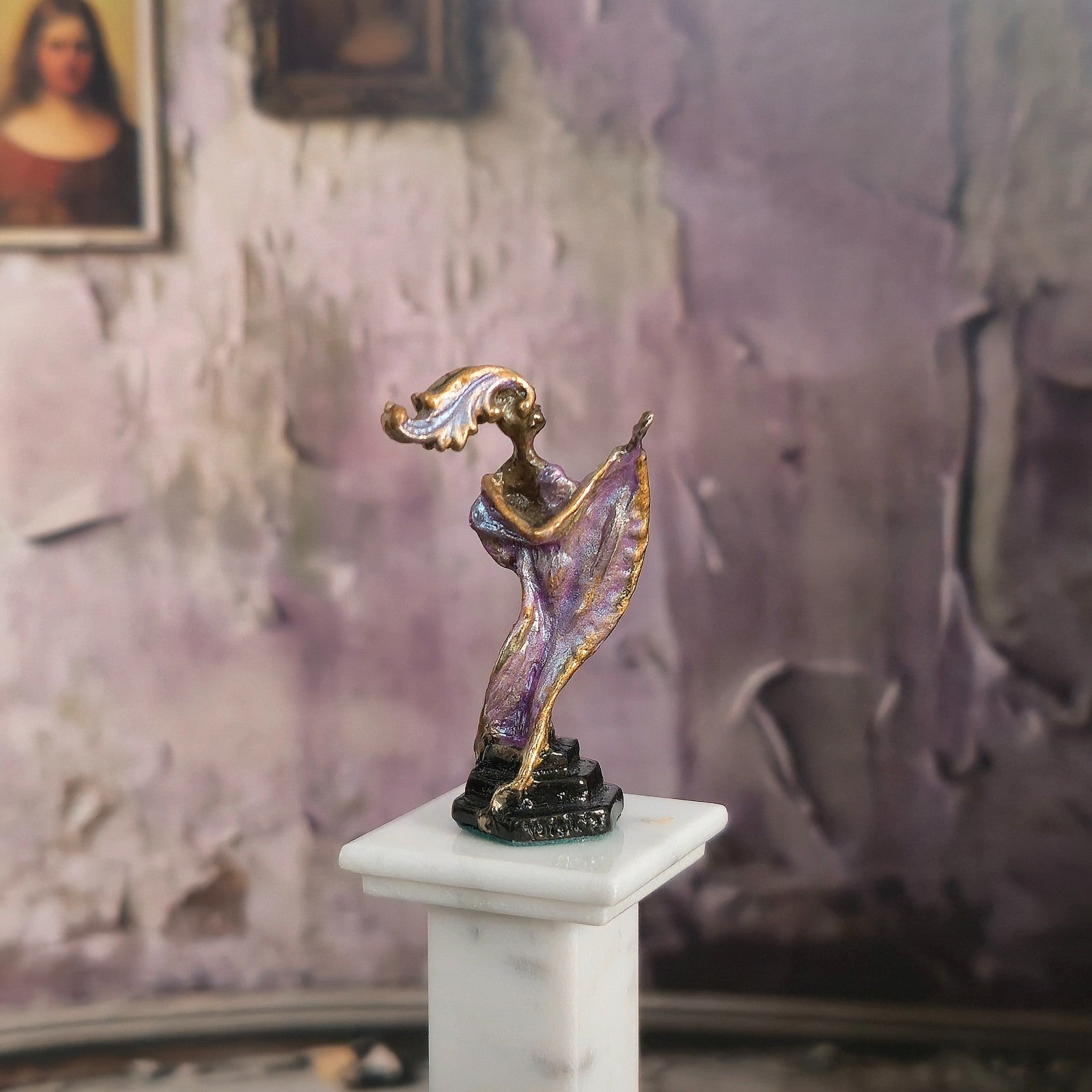 Miniature Dollhouse Jim Pounder Pink Art Deco Bronze Sculpture Lady Figurine
