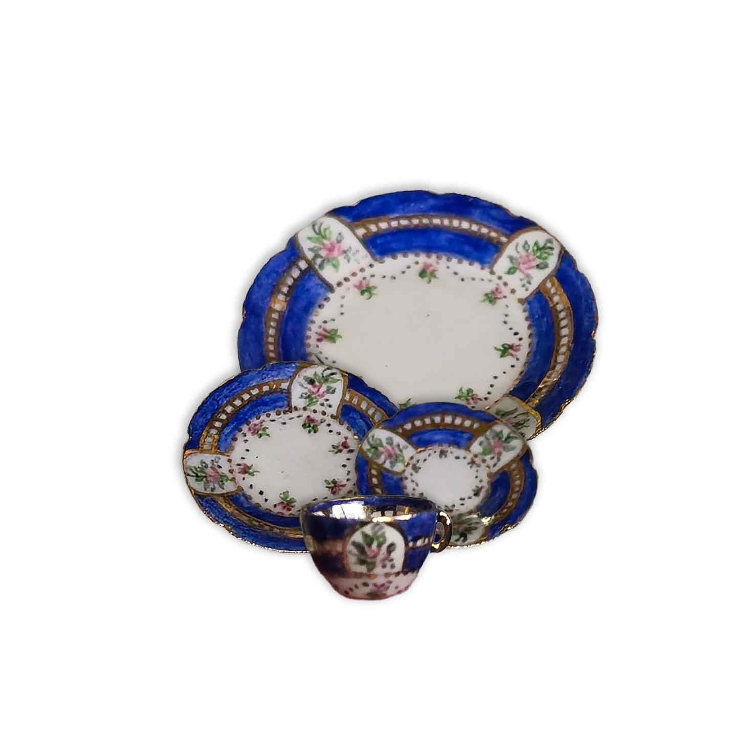 Teresa Welch 2000 Cobalt Blue & Pink Floral 4-Piece Place Setting
