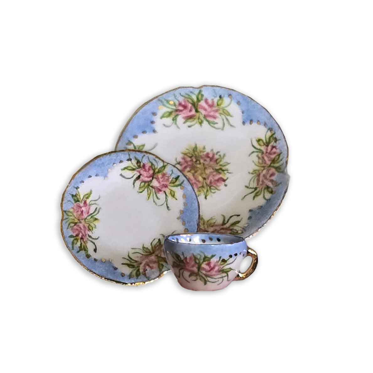 Teresa Welch Baby Blue Rose 3-Piece Porcelain Dessert Set 2014
