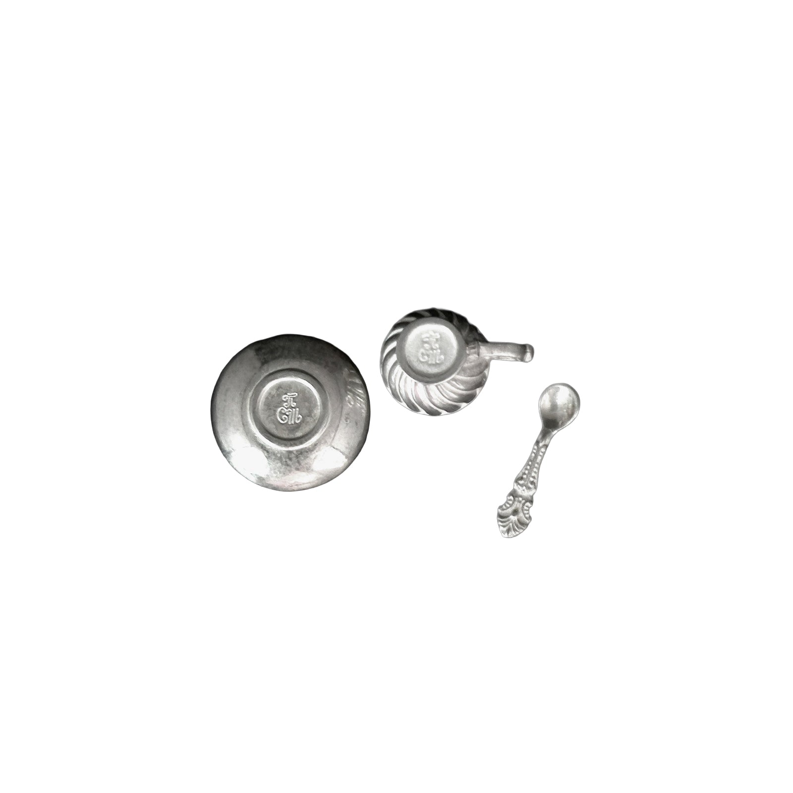 Miniature Dollhouse Sterling Silver Vermeil Tea Cup Spoon Saucer Set Dimitri Shevchenko